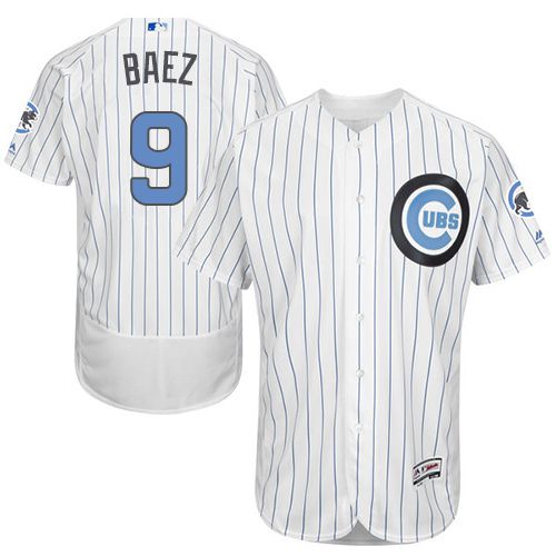 Cubs #9 Javier Baez White(Blue Strip) Flexbase Authentic Collection Father's Day Stitched MLB Jersey